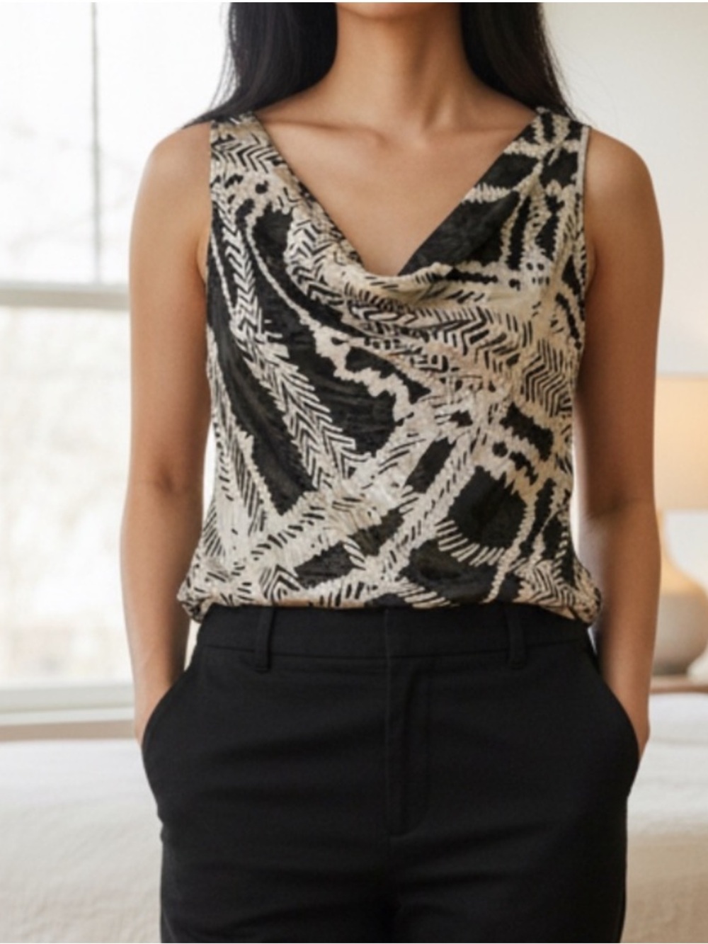 St. John Drape Front Sleeveless Silk Sheer Blouse XS